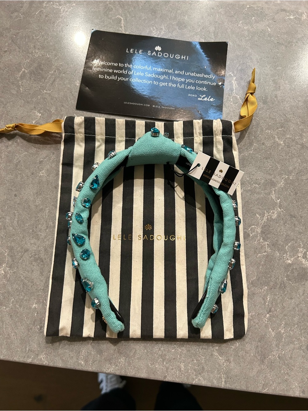 Lele Sadoughi Beaded Headband - Turquoise with Blue Gems